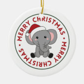 ゾウCクリスマス雪の冬の動物 セラミックオーナメント (正面)
