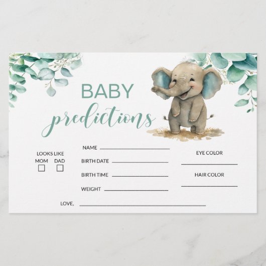 ゾウeucalyptus赤ちゃんシャワーベビー予測 便箋 (正面)