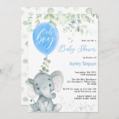 ゾウeucalyptus balloon Oh boy baby shour 招待状 (正面/裏面)