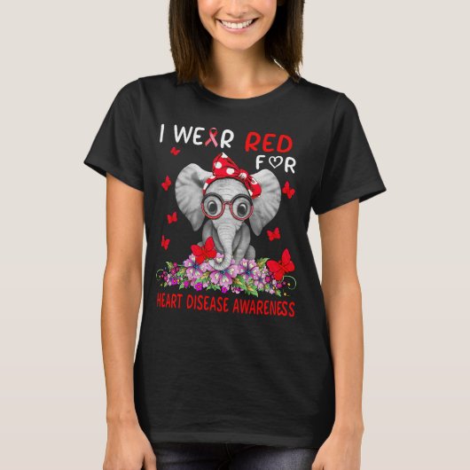 ゾウI衣服赤ハート病認識度 Tシャツ (正面)