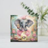 ゾウinピンクtutuハッピー6誕生日 カード (スタンド正面)