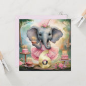 ゾウinピンクtutuハッピー6誕生日 カード (正面/裏面インサイチュ)