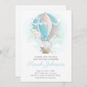 ゾウin熱気球ベビーシャワー招待状 招待状 (正面/裏面)