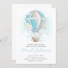 ゾウin熱気球ベビーシャワー招待状 招待状