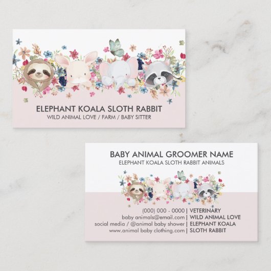 ゾウKOALA SLOTH RABBIT BABY ANIMALS 名刺 (正面/裏面)