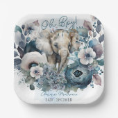 ゾウOhボーイブルーフローラベビーシャワー ペーパープレート (正面)