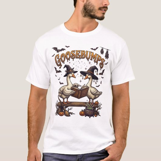 ゾクゾクするハロウィンのガチョウの魔女の帽子魔法の本_1 Tシャツ (正面)
