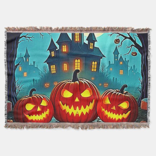 ゾクゾクするハロウィンの夜 お化け屋敷のスリル スローブランケット (正面)