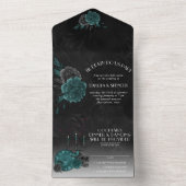 ゾディアックマジック | ダークティールグリーン ゴシック スカル ローズ オールインワン招待状 (内側)