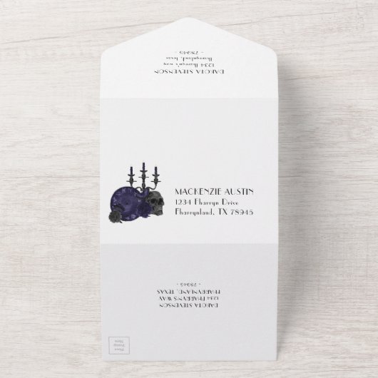 ゾディアックマジック | ミッドナイトインディゴ ゴシック スカル ローズ オールインワン招待状 (外側)