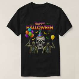 ゾンビおよびスカルハッピーハローウィンパーティー Tシャツ