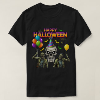 ゾンビおよびスカルハッピーハローウィンパーティー Tシャツ