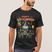 ゾンビおよびスカルハッピーハローウィンパーティー Tシャツ (正面)