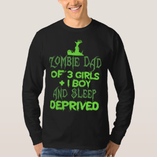 ゾンビお父さん 3人の女の子 1人の男の子 寝不足 ハロウィン Tシャツ