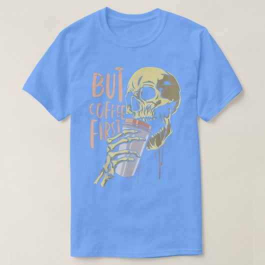 ゾンビがコーヒーファースト面白いハロウィーンデザイン69 Tシャツ (デザイン正面)