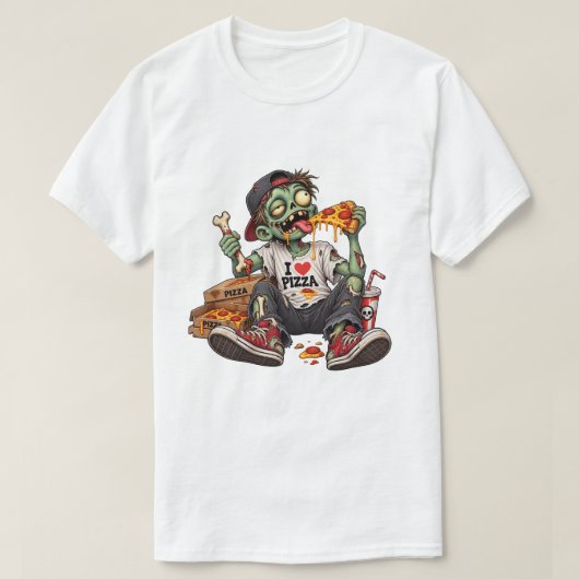 ゾンビがピザを食べるハロウィン Tシャツ (デザイン正面)