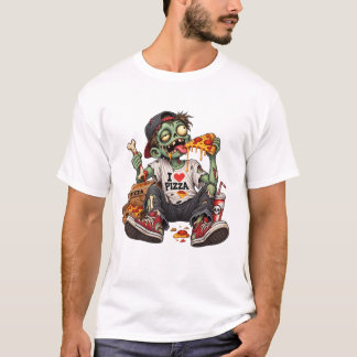 ゾンビがピザを食べるハロウィン Tシャツ