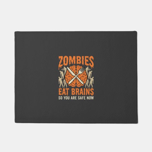 ゾンビが脳を食べる面白いハロウィンベクター デザイン ドアマット (正面)