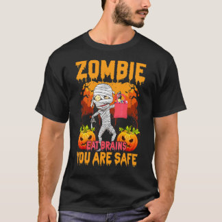 ゾンビが脳を食べる あなたは安全 怖いパンプキンゾンビ Tシャツ