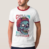 ゾンビとくつろぎ中 | 楽しいハロウィンTシャツ Tシャツ (正面)