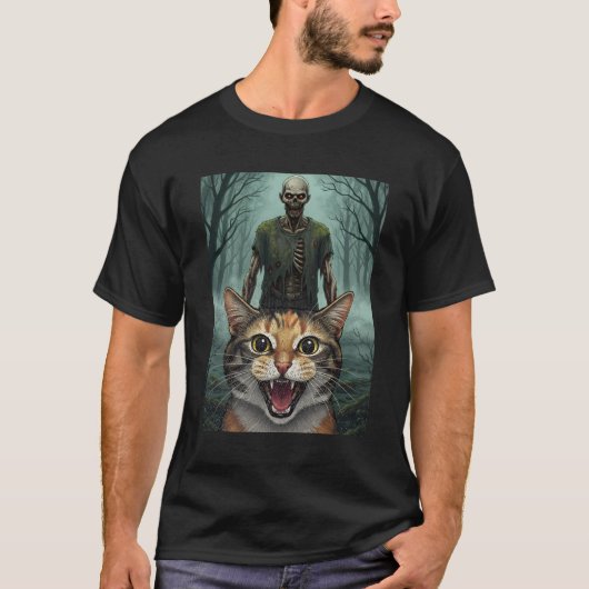 ゾンビと猫の自撮り Tシャツ (正面)