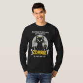 ゾンビに猫を救ってもらうハロウィン Tシャツ (正面フル)