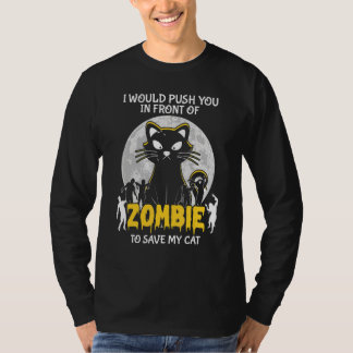 ゾンビに猫を救ってもらうハロウィン Tシャツ