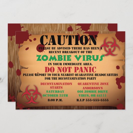 ゾンビのウイルスのハローウィンパーティの招待状 招待状 (正面/裏面)
