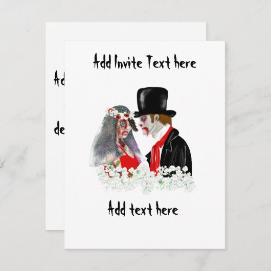 ゾンビのウェディング ブライドとグルームのパーソナライズドアイテム 招待状 (正面/裏面)