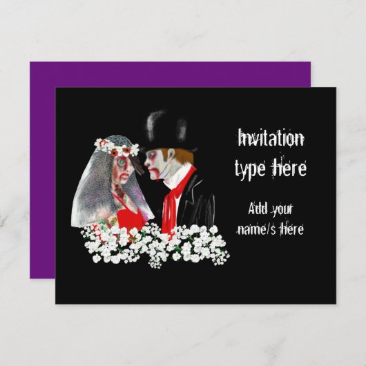 ゾンビのウェディング ブライド グルーム アクセサリーをカスタマイズ 招待状 (正面/裏面)