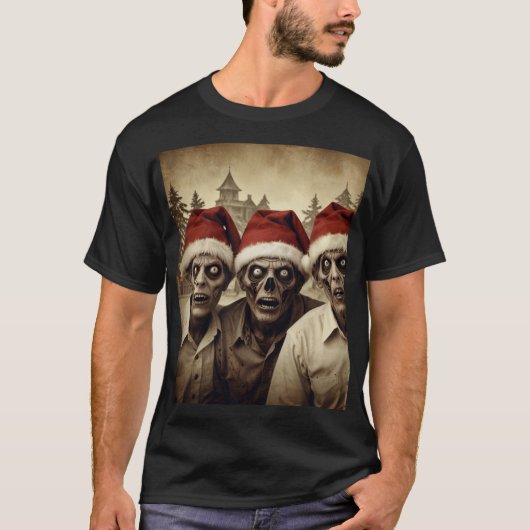 ゾンビのクリスマスTシャツ - スケアリー ホリデー シャツ (正面)
