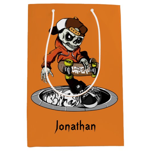 ゾンビのスケート選手名前をカスタムする及び色のギフトバッグ ミディアムペーパーバッグ (正面)