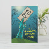 ゾンビのハロウィンの衣裳のパーティの招待状 招待状 (スタンド正面)