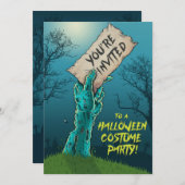 ゾンビのハロウィンの衣裳のパーティの招待状 招待状 (正面/裏面)