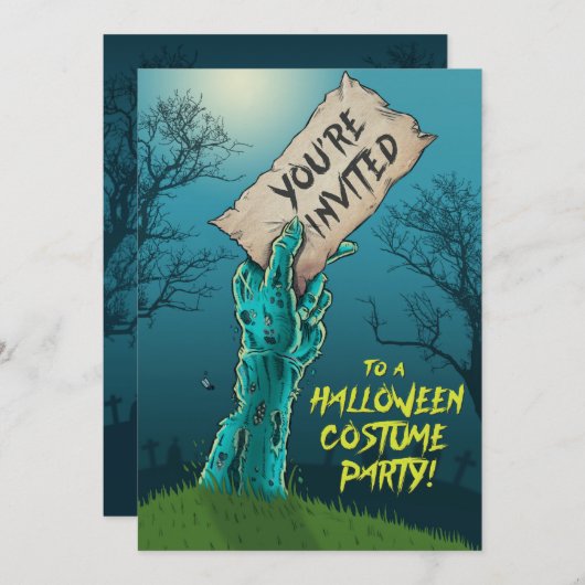 ゾンビのハロウィンの衣裳のパーティの招待状 招待状 (正面/裏面)