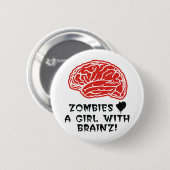 ゾンビのハートBrainzの女の子 缶バッジ (正面&裏面)