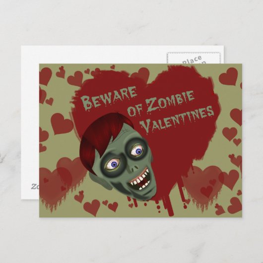 ゾンビのバレンタインの郵便はがきの用心して下さい シーズンポストカード (正面/裏面)