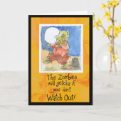 ゾンビのブタのハロウィンおもしろいなカード カード (黄色い花)