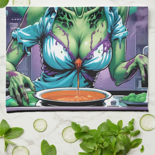 ゾンビの刺し音:不気味な料理創造 キッチンタオル (折り畳み)