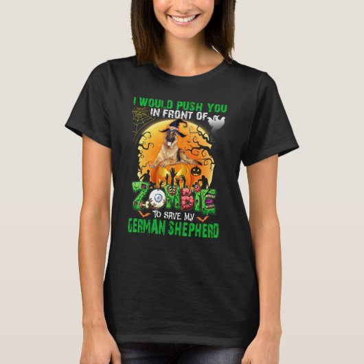 ゾンビの前で私のドイツ救人に押し付ける Tシャツ (正面)