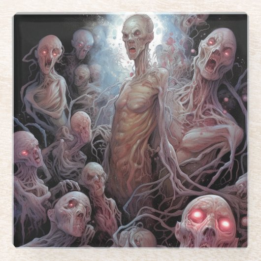 ゾンビの完全に死んでいな巣ホラーアート ガラスコースター (正面)