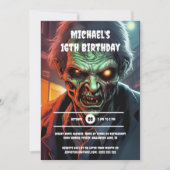 ゾンビの生き物の漫画ハローウィンパーティ少年 招待状 (正面)