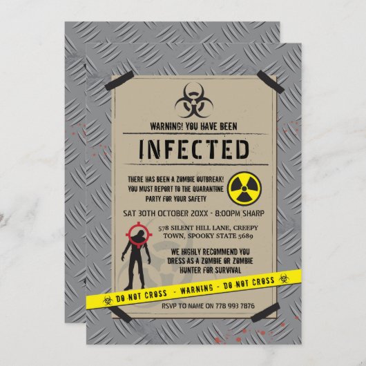 ゾンビの発生の招待のハロウィンによって感染させる区域 招待状 (正面/裏面)