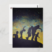 ゾンビの行列 シルエット ホラーアート ポストカード (正面/裏面)