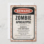 ゾンビの誕生日パーティー　錆びた看板に注意 招待状 (正面)