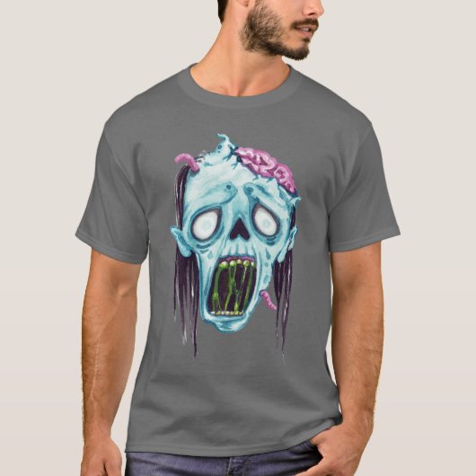 ゾンビの顔 脳 ハロウィン デビル ホラー 面白い Tシャツ (正面)