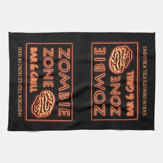 ゾンビの食べ物のように新鮮なまだハロウィーンを叫ぶ キッチンタオル (横)