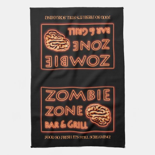 ゾンビの食べ物のように新鮮なまだハロウィーンを叫ぶ キッチンタオル (縦)