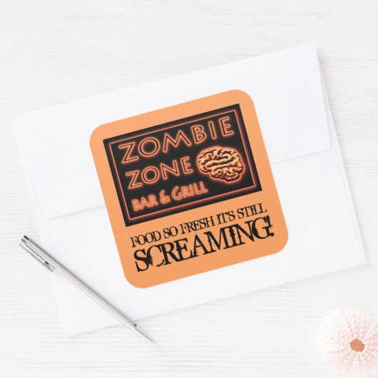 ゾンビの食べ物のように新鮮なまだハロウィーンを叫ぶ スクエアシール (封筒)
