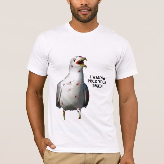ゾンビの鳥が脳をペックしたい Tシャツ (正面)